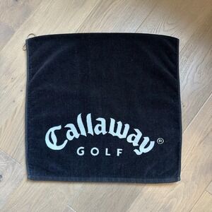 CALLAWAY Black Cotton Golf Towel w/ Carabiner for Hanging Large 39" x 20"